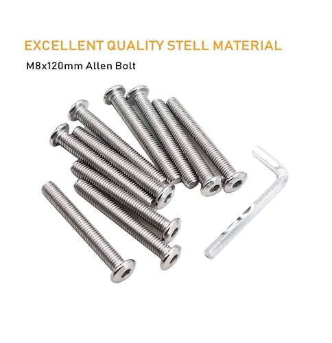 6pcs M8 x 120mm Rivet Countersunk Socket Cap Allen Head Bolts Screws Connecting for Furniture, 304 Stainless Steel - size: 6pcs M8 x 120mm