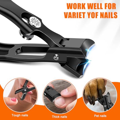 Nail Clippers for Men Thick Nails with Catcher, Heavy Duty Toenail Clippers for Seniors with Safety Lock & Wide Opening, Large Sharp Fingernail Clipper No Splash Nail Cutter Gifts for Men Women Adults - style: Black Nail Clippers with Catcher
