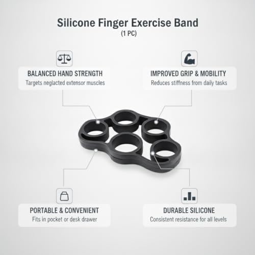 Hand Strengthener Silicone Finger Resistance Band for Grip Training and Extension Exercises - color: Black