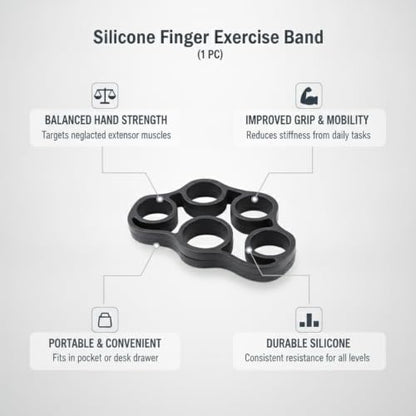 Premium Silicone Finger Resistance Band for Hand Exercise and Grip Practice - color: Black