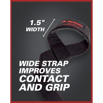 Harbinger Padded Cotton Lifting Straps with NeoTek Cushioned Wrist, 21.5 Inch Length, 1.5 Inch Width, Pair, Weightlifting Wrist Straps for Deadlifts and Strength Training - color: Black