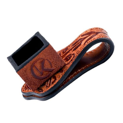 KONLLEN Leather Magnetic Chalk Holder, Pool Cue Accessory | Round or square engraved leather holder keeps billiard chalk secure and easy to reach during pool play. - color: VT Holder-Brown