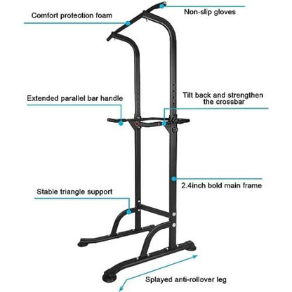 Power Tower Workout Station, Height Adjustable 66.5"-82.7" Multi-Function Dip Stand with 330 LBS Capacity, Pull Up Bar for Home Gym Strength Training, Heavy Duty Steel Frame, Black