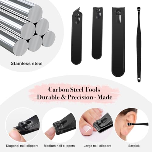 Manicure Set, Nail Care Kit with Carbon Steel Tools (Cuticle Nipper, Small & Large Nail Clippers, Ear Pick, Glass File), Portable Grooming Pouch, Manicure Set Nail Clippers - color: White