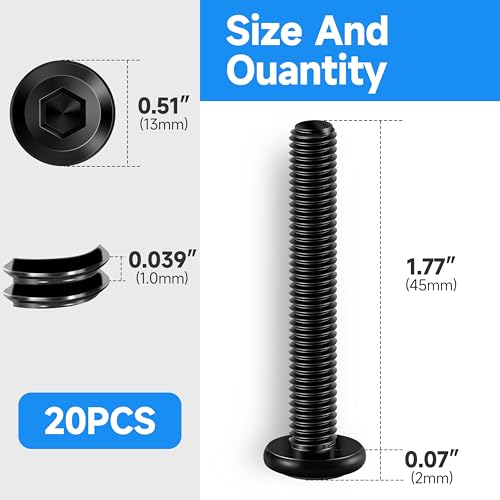 20Pcs M6 x 45mm M6 Screws Flat Head Socket Cap Screw Bolts Furniture Bolts, Allen Socket Drive M6 Bolt, Stainless Steel 304, Black Oxide M6x1.0 Bolt by Marysino - color: Black, size: M6 x 45mm