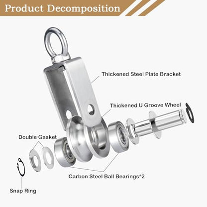 Cable Pulley Wheel for Rope with Ball Bearing, Smooth No Noise, 360° Swivel Small Wire Pulley for Pulley System Lifting, DIY Home Gym, Winch, 2 Pack