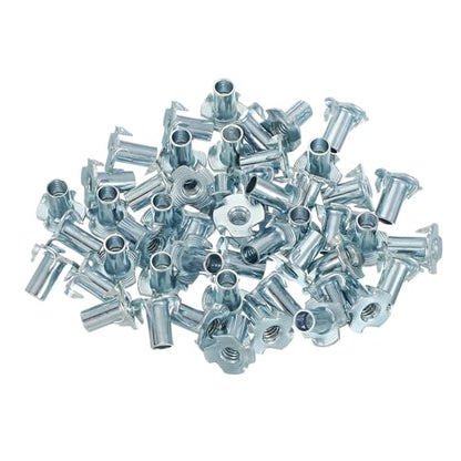 PATIKIL 1/4-20 T-Nuts, 50 Pcs Zinc Plated Steel 4-Pronged Tee Blind Nut 14 mm Length Four-jaw t Nuts Threaded Inserts Hardware for Wood Furniture Cabinetry Rock Climbing Holds - size: 1/4-20x14mm
