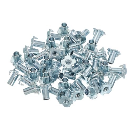 PATIKIL 1/4-20 T-Nuts, 50 Pcs Zinc Plated Steel 4-Pronged Tee Blind Nut 14 mm Length Four-jaw t Nuts Threaded Inserts Hardware for Wood Furniture Cabinetry Rock Climbing Holds - size: 1/4-20x14mm