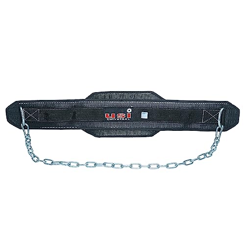USI UNIVERSAL Dip Belt, DPL Dip Belts With Chain & Snap Hook, Padded Nylon & Metal Construction, Contoured Shape To Fit Around Waist, Weight Capacity (Dips) 60kg, 6" Padding