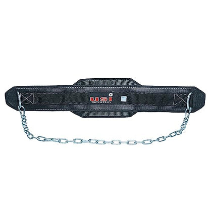 USI UNIVERSAL Dip Belt, DPL Dip Belts With Chain & Snap Hook, Padded Nylon & Metal Construction, Contoured Shape To Fit Around Waist, Weight Capacity (Dips) 60kg, 6" Padding