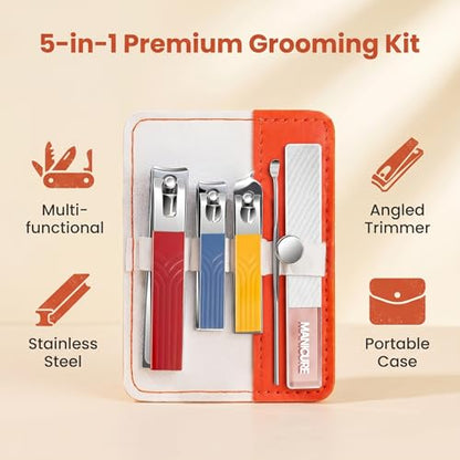 5-in-1 Manicure Set for Women Men, Fingernail Toenail Clippers Stainless Steel Manicure Pedicure Kit w/Angled Trimmer Professional Nail Grooming Kit with Portable Travel Case - color: 5pcs - 3 Color