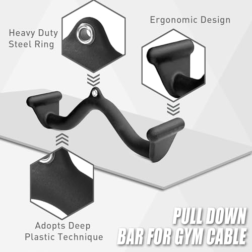 BLUSLM Lat Pull Down Bar T bar Row Attachment, V Bar Tricep Lat Pulldown Attachments, Back Strength Training Bar for Home Gym Exercise Cable Machine Attachments - color: Black 03