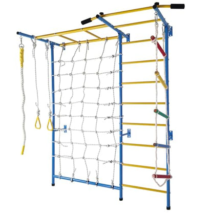 Indoor Playground, Wall Gym, in 1 Monkey Bars Climbing Ladder with Pull Up Bar, Rope Ladder, Rope Wall, Rope, Gymnastic Rings, Indoor Exercise Equipment for Kids and Adults