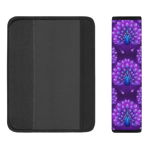 2PCS Universal Fit Car Seat Belt Pad for Kids, Most Cars, Glowing Peacock Sparkle Feathers Purple Seat Belt Cushion, Shock Absorption - color: Pattern 148