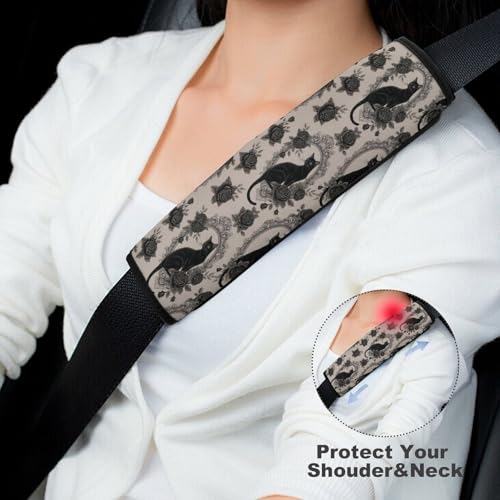 2 Pack Goth Black Cat Car Seat Belt Pad Soft Padded Seat Belt Cushion for Child, Stroller Pushchair High Chair, Shock Absorption - color: Pattern 1228