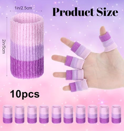 10 Pcs Knitting Finger Protector, 2-Inch Breathable Compression Crochet Finger Guard for Knitting & Writing Cushioned Fingers Covers for Pain Relief (Purple)