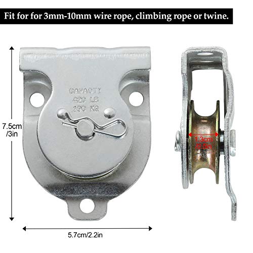 6 Pack Wall Mounted Pulley 1-1/2 Inch Wall and Ceiling Mount Single Pulley for 3/8" Wire or Rope, Zinc-Plated