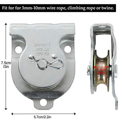6 Pack Wall Mounted Pulley 1-1/2 Inch Wall and Ceiling Mount Single Pulley for 3/8" Wire or Rope, Zinc-Plated