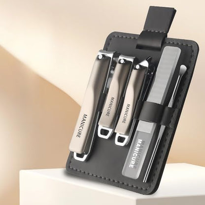 5Pcs Carbon Steel Nail Clippers Set Heavy Duty Sharp Tools for Thick Nails Manicure Pedicure Kit with Travel Case