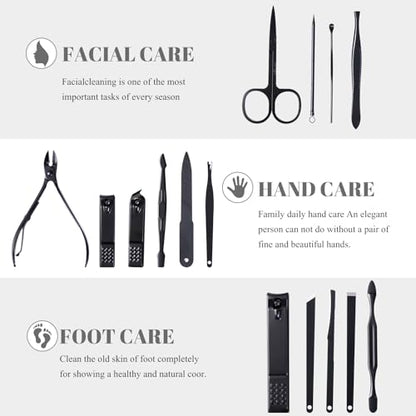Nail Clippers Sets High Precisio Stainless Steel Nail Cutter Pedicure Kit Nail File Sharp Nail Scissors and Clipper Manicure Kit Fingernails & Toenails with Portable Stylish case (Black) - color: Black
