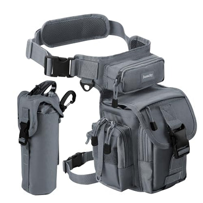 Jueachy Drop Leg Bag for Men Tactical Metal Detecting Thigh Pack with Water Bottle Pouch - color: Light Grey