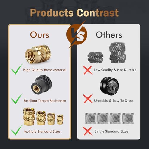50PCS Brass Heat Set Nuts, M6 Threaded Inserts Assortment | Knurled heat set nuts for heavy-duty 3D prints & VESA mounts. Includes M6x8x8 (30pcs) & M6x10x8 (20pcs) Strong hold. - size: M6*8*8,M6*10*8(50psc)