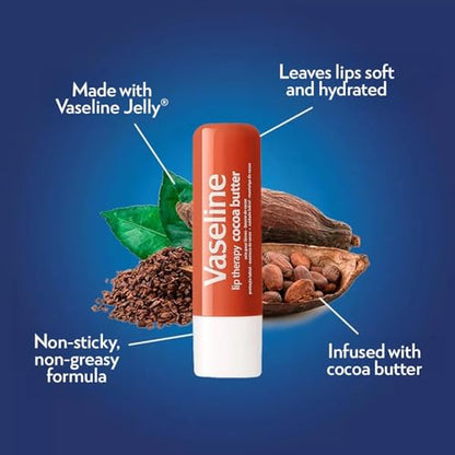 Vaseline Hand Cream 2-Pack – Hydra Replenish Crème with Hyaluronic Acid, Niacinamide & Cocoa Butter for Soft Skin + Cocoa Butter Lip Therapy Tube with Petroleum Jelly