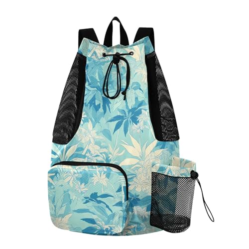 GuoChe Drawstring Backpacks Gym Swim Bag With Inside Pockets Pull String Bag Waterproof Climbing Pale Turquoise Leafs - color: Climbing Pale Turquoise Leafs