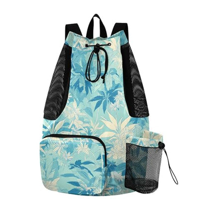 GuoChe Drawstring Backpacks Gym Swim Bag With Inside Pockets Pull String Bag Waterproof Climbing Pale Turquoise Leafs - color: Climbing Pale Turquoise Leafs