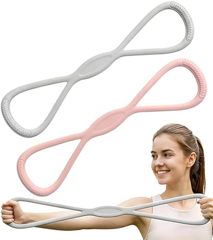 Resistance Bands with Handles, 2 Pcs Figure 8 Exercise Bands for Arm, Back and Shoulder Training, Elastic Fitness Bands for Strength Training, Stretching, Yoga and Home Workouts - color: Pink+Grey