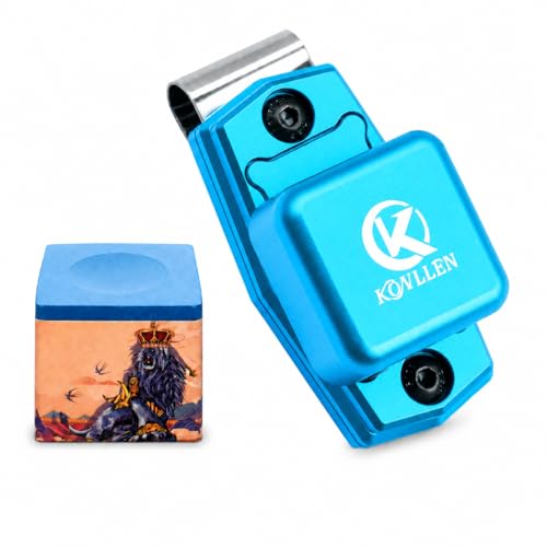 KONLLEN Magnetic Pool Chalk Holder Aluminum Alloy Belt Clip | Portable design, durable metal construction, quick access,metal cue chalk case for pool, snooker and carom - color: Blue Chalk Holder+pool chalk