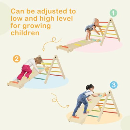 Costzon Climbing Toys for Toddlers, Foldable Montessori Wooden Arch Climber Ladder with Sliding Ramp, Play Table, Multi-Combination Methods, Kids Triangle Climber Play Gym Set for Boys Girls Present - style: 7 in 1 Arch Climber Ladder, Rainbow