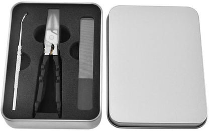 Black Anti-Slip Grip Gear Lock Nail Clipper Set with Ultra-Sharp Tips for Precise Access to Nail Grooves, Pro Nail Tools Eagle Beak Angled Nail Clippers 3-Piece Set (Black-A) - color: Black-a