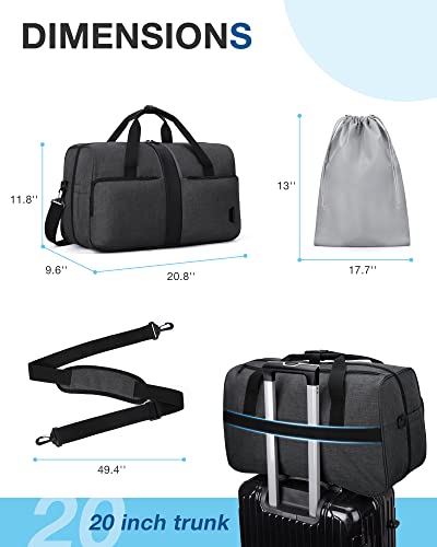 Gym Bag, BAGSMART Duffle Bag for Travel Duffel Bag, Carry on Weekender Overnight Bag with Trolley Sleeve, Personal Item Travel Bag, Sports Gym Tote Bag, Shoe Bag-Blck Grey - color: Black Grey