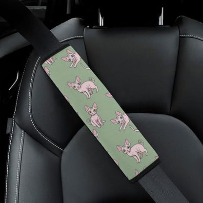2 Pack Universal Soft and Comfortable Seat Belt Cover for Kids, Car Seats Pushchair Strollers High Chair Pushchair, Naked Cats Sphynx Cats Mint Green Seat Belt Cushion - color: Pattern 952