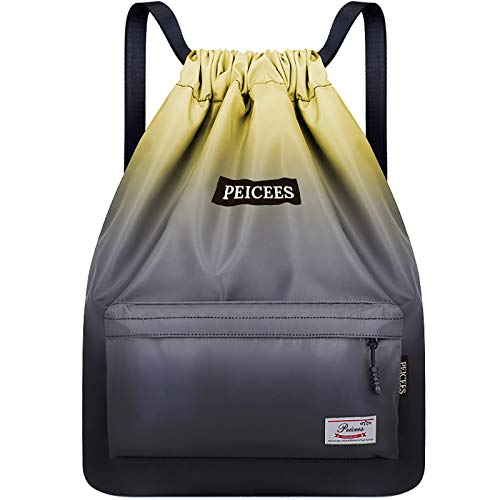 Peicees Waterproof Drawstring Sport Bag Lightweight Sackpack Backpack for Men and Women | Waterproof - color: Y_black Yellow