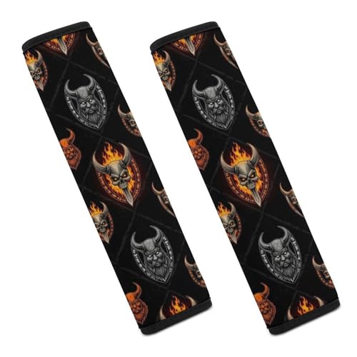 1 Pair Medieval Vikings Samurai Warrior Skull Norse Mythology Viking Seat Belt Shoulder Pad Soft Padded Seat Belt Cushion for Adult Use, Stroller Pushchair High Chair, Pressure Relief - color: Pattern 828