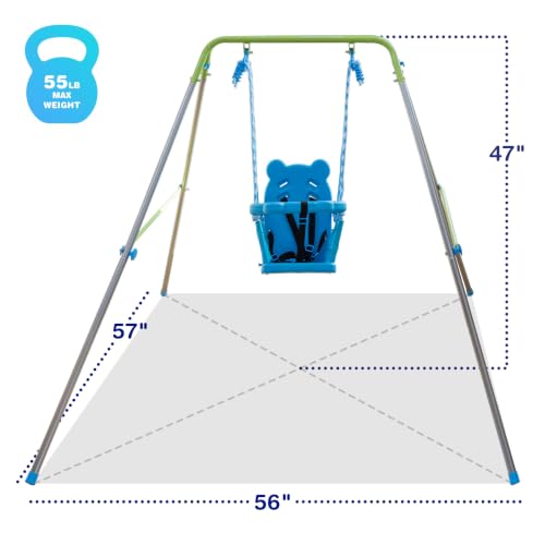 Sportspower My 1st Toddler Swing - Heavy-Duty Baby Indoor/Outdoor Swing Set with Safety Harness, Blue, 57"L x 56"W x 47"H - color: Blue