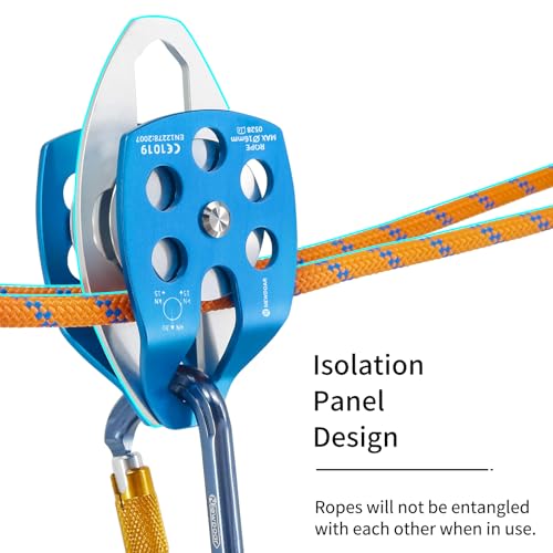 NewDoar 30 KN CE Certified Large Rescue Pulley Single/Double Sheave with Swing Plate - color: Double Pulley - Blue 1pcs