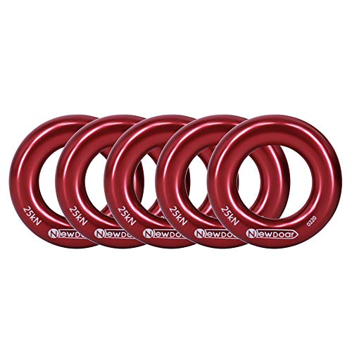 NewDoar Rappel Ring 25kN Gold Large O-Ring Rope Connector for Rock Climbing Arborist Rescue Hammock and Slackline - color: Red Small-5pcs