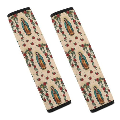 Universal Soft and Comfortable Seat Belt Shoulder Pad for Adult Use, Most Cars, 1 Pair Red Rose Guadalupe Virgen Harness Pads Strap Anti-Slip Pad - color: Pattern 34