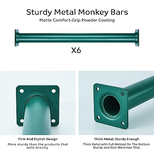 6 Pcs Green Outdoor Monkey Bars Ladder Rungs Playground Accessories | Heavy Duty Solid Constructed, Non-Slip Matte Powder Coated Weather Resistant, Hardware Include, Playset Swing Set Jungle Gym - color: Green