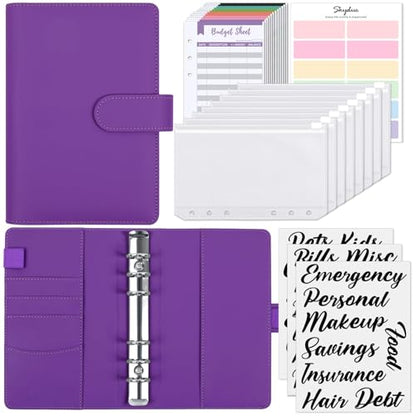 SKYDUE Budget Binder, Money Saving Binder with Zipper Envelopes, Cash Envelopes and Expense Budget Sheets for Budgeting (Violet) - color: Violet