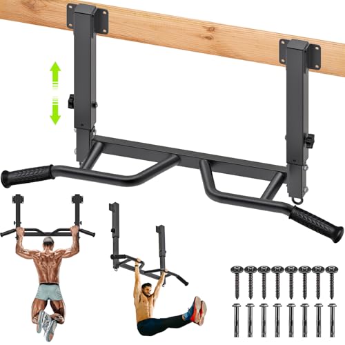 SELEWARE Heavy Duty Welded Pull Up Bar Wall/Joist/Ceiling Mount Chin Up Bar | Multifunctional Pull-up Bars w/Resistance Band Hooks for Home Gym Strength Training, Sturdy Steel Construction Support 500 lb - color: E1: Black Joist Mount Pull Up Bar