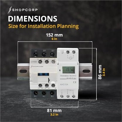 3 Pole Contactor 30 amp Normally Open, Auxiliary 1NO/1NC 110/120V Coil, Motor Load 32A, Lighting 40A, 50A - AC Contactor Bundle with Programmable Timer Relay and DIN Rail 35 x 150 mm - style: 3 Poles Contactor + Timer