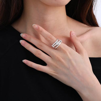Gold Stackable Rings for Women Non Tarnish, Dainty 14K Gold/Silver Plated Cubic Zirconia Spinelli Ring Chunky Multi Rings Mixed Metals Ring Stack Set Non Tarnish Jewelry - color: Plain-Silver, size: 5