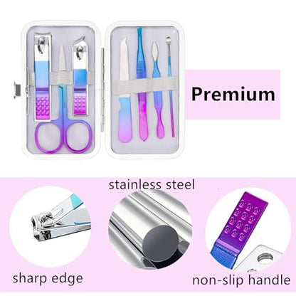 Manicure Set Nail Clipper Set Women Men Nail Clipper Travel Manicure Kit | Personal Nail Care Tools with Case Fingernail Clippers Manicure Pedicure Tools Grooming Kit Gifts for Women Men Teen Family - color: Rainbow
