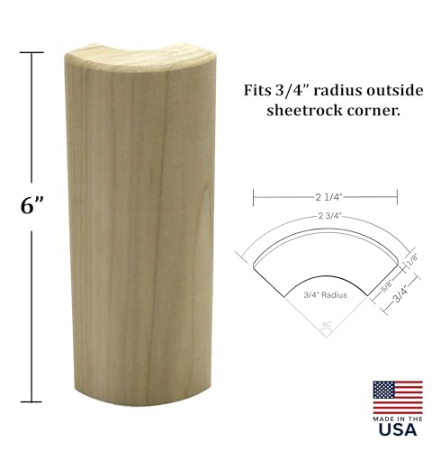 3/4" x 2 1/4" x 6" Poplar (Paint Grade) Outside Radius Corner Base Block Bullnose - Fits 3/4" Radius, Trim Molding (3)
