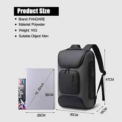 FANDARE Anti-theft Backpack Business Laptop Handbag Travel Large Daypacks fits 15.6 Inch Laptop with USB Charging Port Computer Bag Bookbag for Women Men Waterproof Rucksack Grey - color: Grey