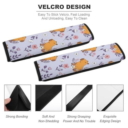Universal Fit Seat Belt Cover for Adult Use, Stroller Pushchair High Chair, 2PCS Capybara Pink Flower Harness Pads Strap Shock Absorption - color: Pattern 842